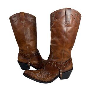 MIA Thunderbird Wings Brown Leather Studded Western Boots Womens 8M